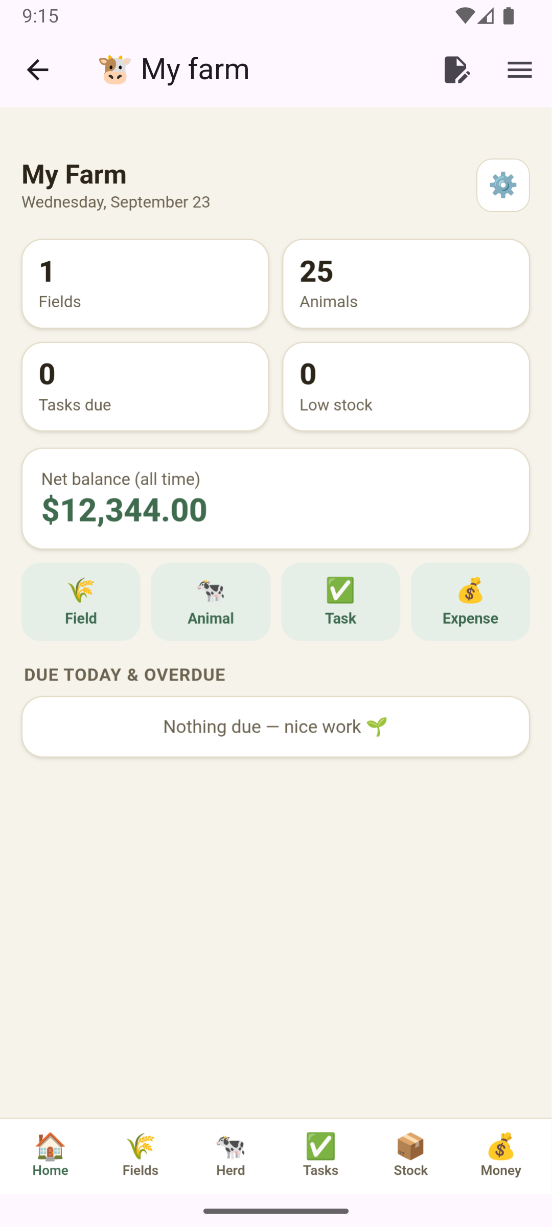My Farm app screen